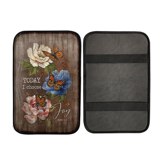 Today I Choose Joy Monarch Butterfly Camellia Car Armrest Pad, Religious Car Interior Accessories