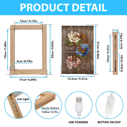 Today I Choose Joy Monarch Butterfly Camellia Frame Lamp - Christian Art - Religious Home Decor