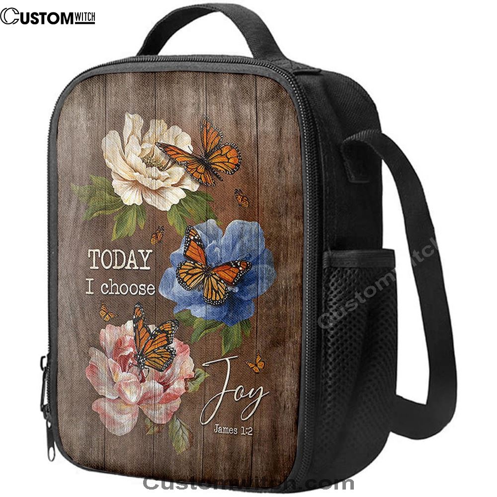 Today I Choose Joy Monarch Butterfly Camellia Lunch Bag For Men And Women, Spiritual Christian Lunch Box For School, Work
