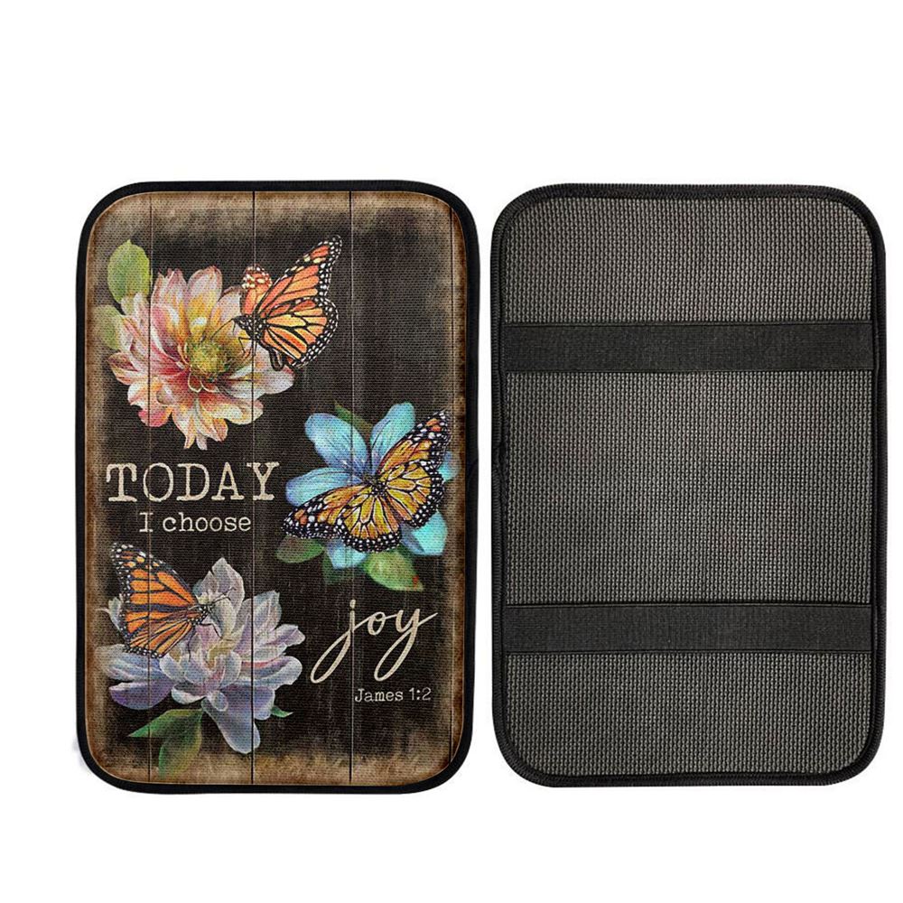 Today I Choose Joy Orange Butterfly Car Center Console Cover, Religious Car Interior Accessories