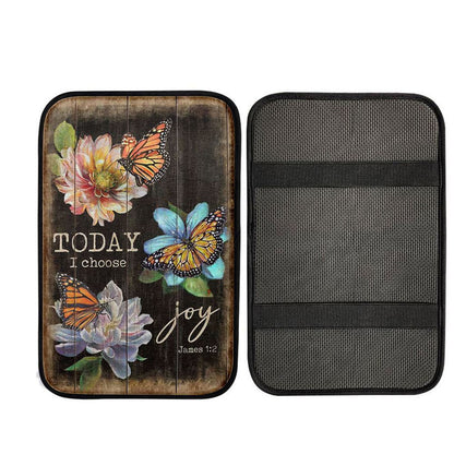 Today I Choose Joy Orange Butterfly Car Center Console Cover, Religious Car Interior Accessories