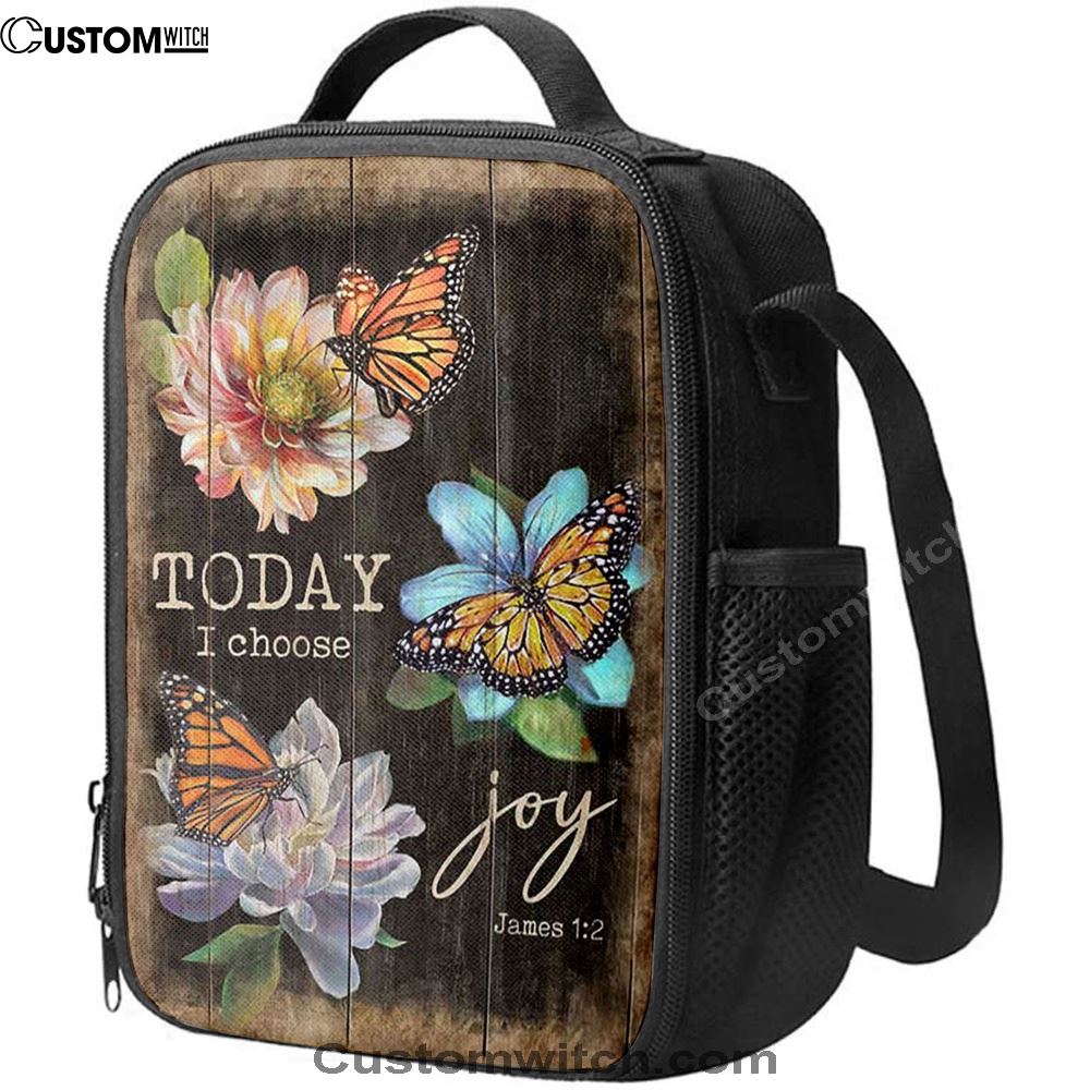 Today I Choose Joy Orange Butterfly Lunch Bag For Men And Women, Spiritual Christian Lunch Box For School, Work