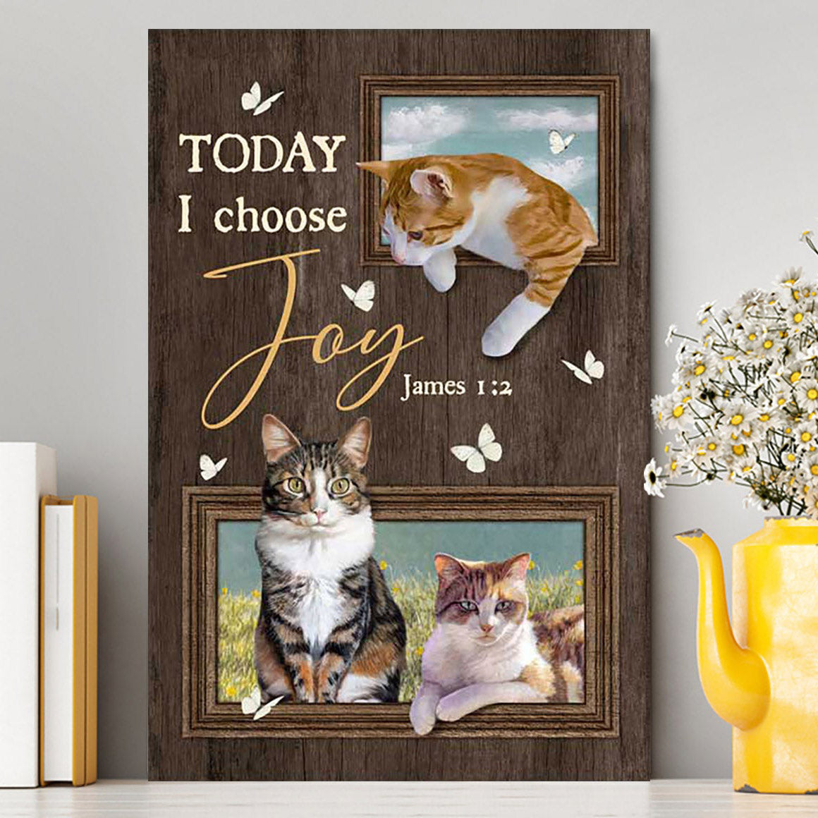 Today I Choose Joy Pretty Cat Yellow Daisy Field Canvas Print - Inspirational Canvas Art - Christian Wall Art Home Decor