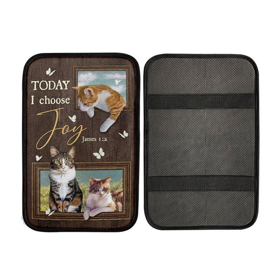 Today I Choose Joy Pretty Cat Yellow Daisy Field Car Center Console Cover, Religious Car Interior Accessories