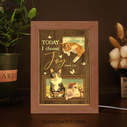 Today I Choose Joy Pretty Cat Yellow Daisy Field Frame Lamp Print - Inspirational Frame Lamp Art - Christian Art Home Decor