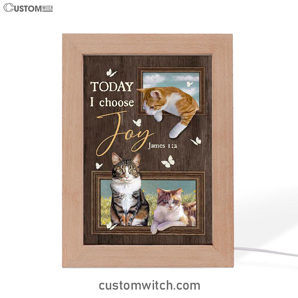 Today I Choose Joy Pretty Cat Yellow Daisy Field Frame Lamp Print - Inspirational Frame Lamp Art - Christian Art Home Decor