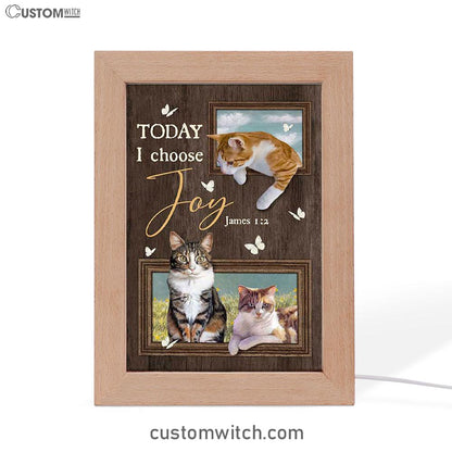 Today I Choose Joy Pretty Cat Yellow Daisy Field Frame Lamp Print - Inspirational Frame Lamp Art - Christian Art Home Decor