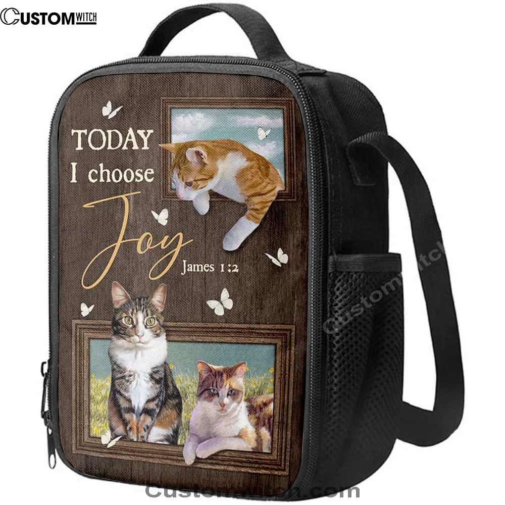 Today I Choose Joy Pretty Cat Yellow Daisy Field Lunch Bag For Men And Women, Spiritual Christian Lunch Box For School, Work