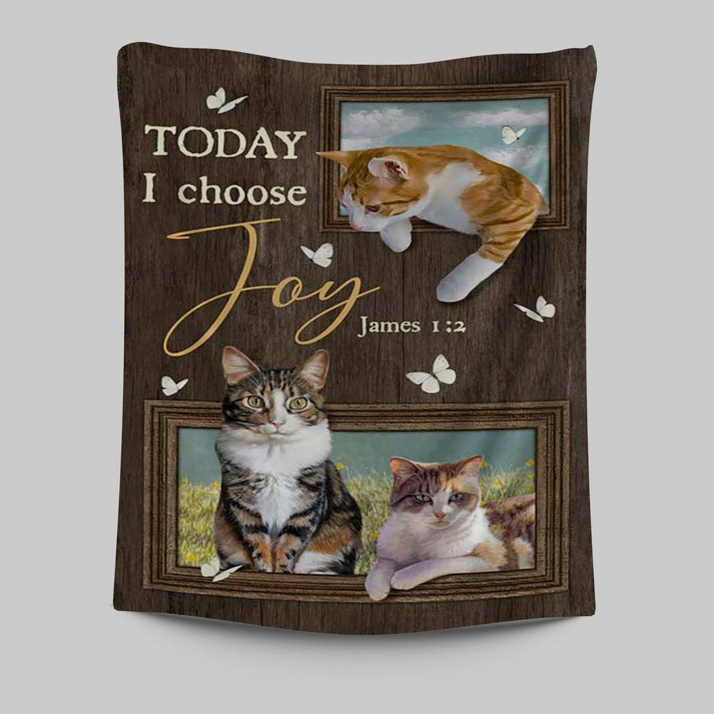 Today I Choose Joy Pretty Cat Yellow Daisy Field Tapestry Print - Inspirational Tapestry Art - Christian Wall Art Home Decor