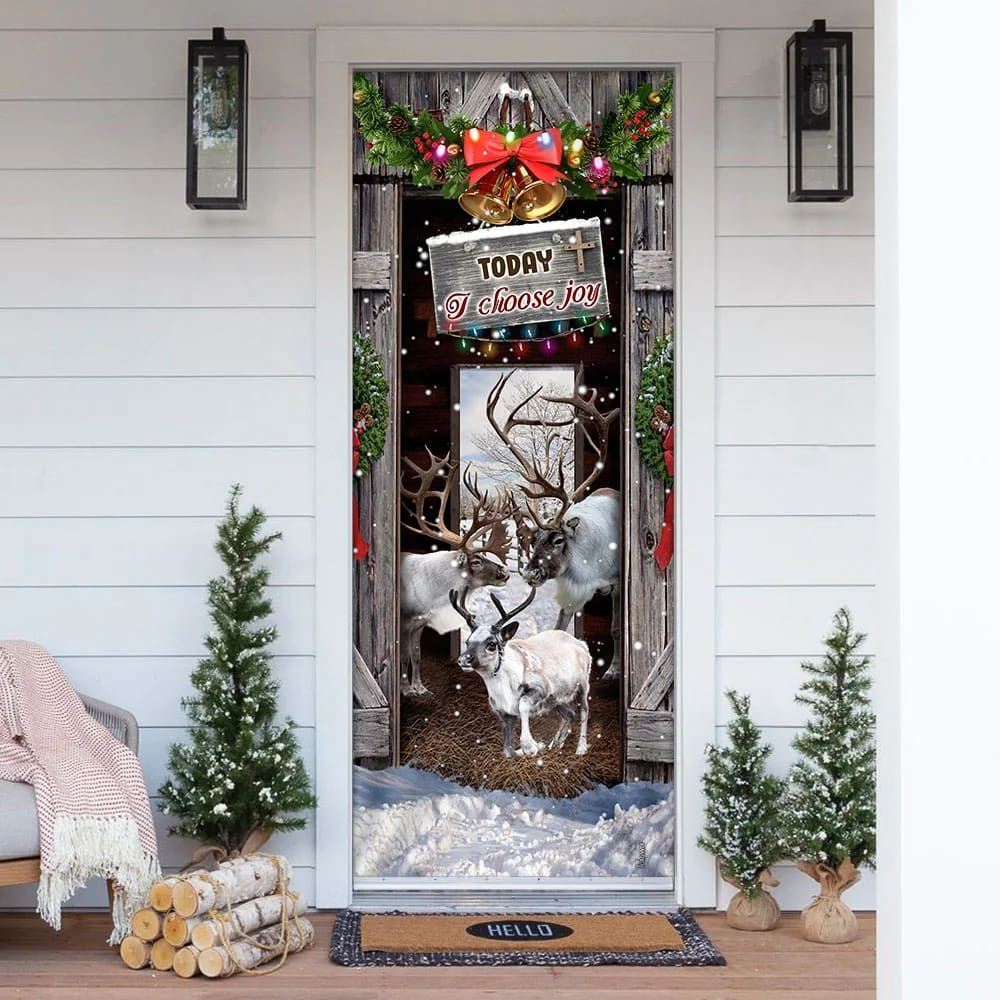 Today I Choose Joy Reindeer Farmhouse Door Cover, Christmas Door Knob Covers, Christmas Outdoor Decoration