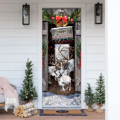 Today I Choose Joy Reindeer Farmhouse Door Cover, Christmas Door Knob Covers, Christmas Outdoor Decoration