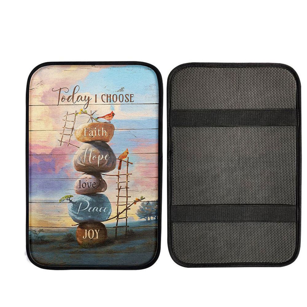 Today I Choose Joy Rock Red Cardinal Car Center Console Cover, Religious Car Interior Accessories