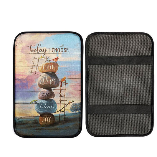 Today I Choose Joy Rock Red Cardinal Car Center Console Cover, Religious Car Interior Accessories
