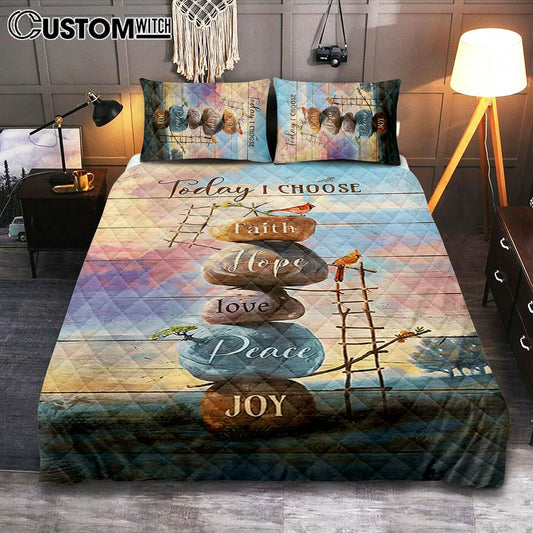 Today I Choose Joy Rock Red Cardinal Quilt Bedding Set Print - Inspirational Quilt Bedding Set Art - Christian Bedroom Home Decor