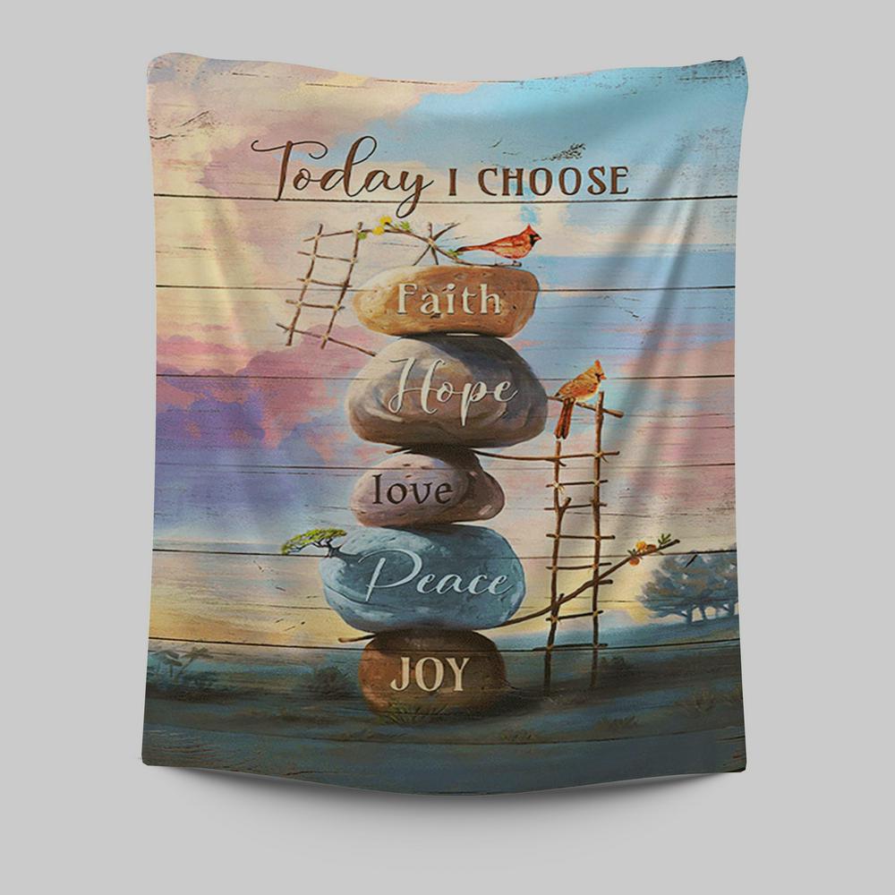 Today I Choose Joy Rock Red Cardinal Tapestry Print - Inspirational Tapestry Art - Christian Wall Art Home Decor