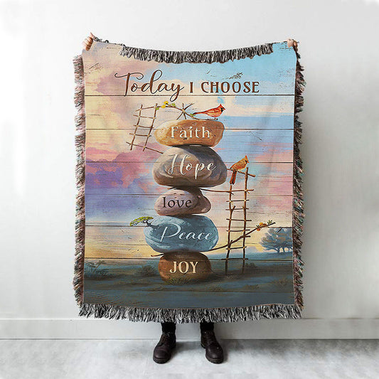 Today I Choose Joy Rock Red Cardinal Woven Blanket Print - Inspirational Woven Blanket Art - Christian Throw Blanket Home Decor