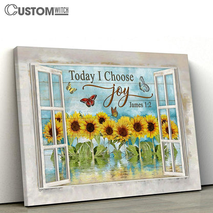 Today I Choose Joy Sunflower Garden Butterfly Canvas Art - Bible Verse Wall Art - Wall Decor Christian