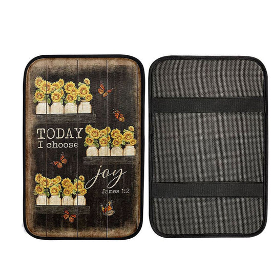 Today I Choose Joy Sunflower Orange Butterfly Car Center Console Cover, Bible Verse Car Interior Accessories