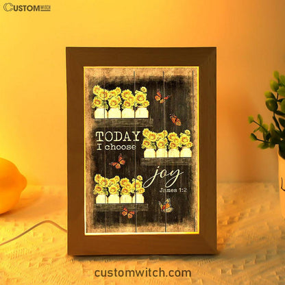 Today I Choose Joy Sunflower Orange Butterfly Frame Lamp Art - Bible Verse Wooden Lamp - Inspirational Art - Christian Home Decor