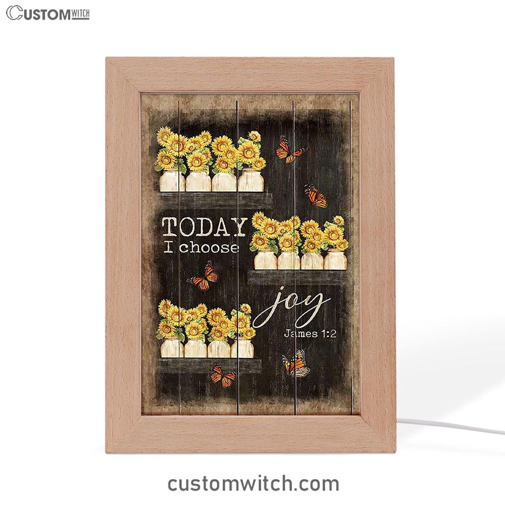 Today I Choose Joy Sunflower Orange Butterfly Frame Lamp Art - Bible Verse Wooden Lamp - Inspirational Art - Christian Home Decor