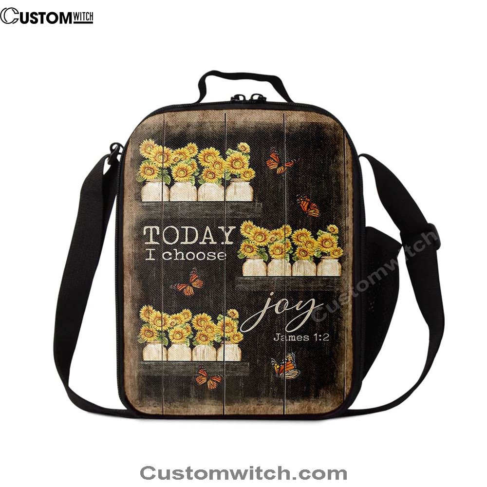 Today I Choose Joy Sunflower Orange Butterfly Lunch Bag For Men And Women, Spiritual Christian Lunch Box For School, Work