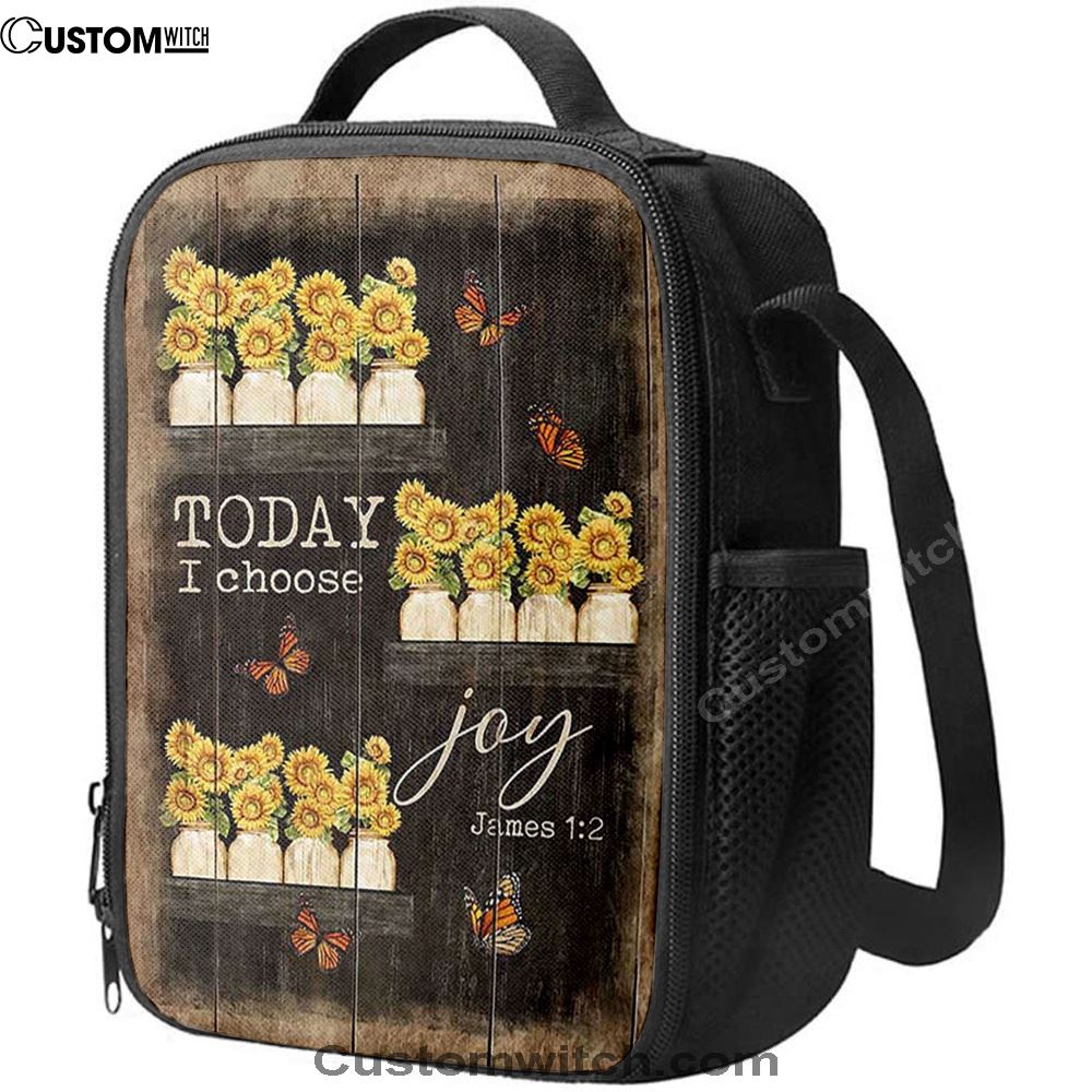 Today I Choose Joy Sunflower Orange Butterfly Lunch Bag For Men And Women, Spiritual Christian Lunch Box For School, Work