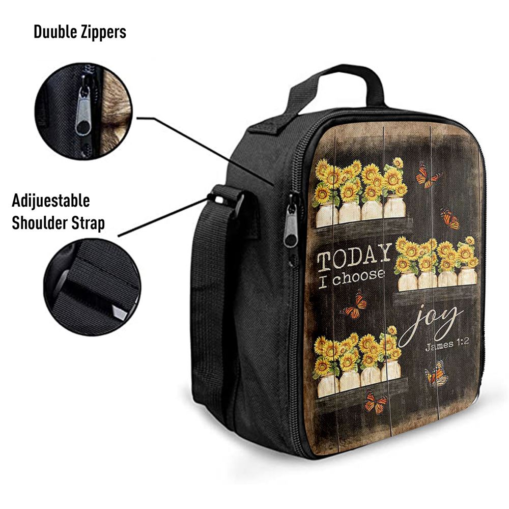 Today I Choose Joy Sunflower Orange Butterfly Lunch Bag For Men And Women, Spiritual Christian Lunch Box For School, Work