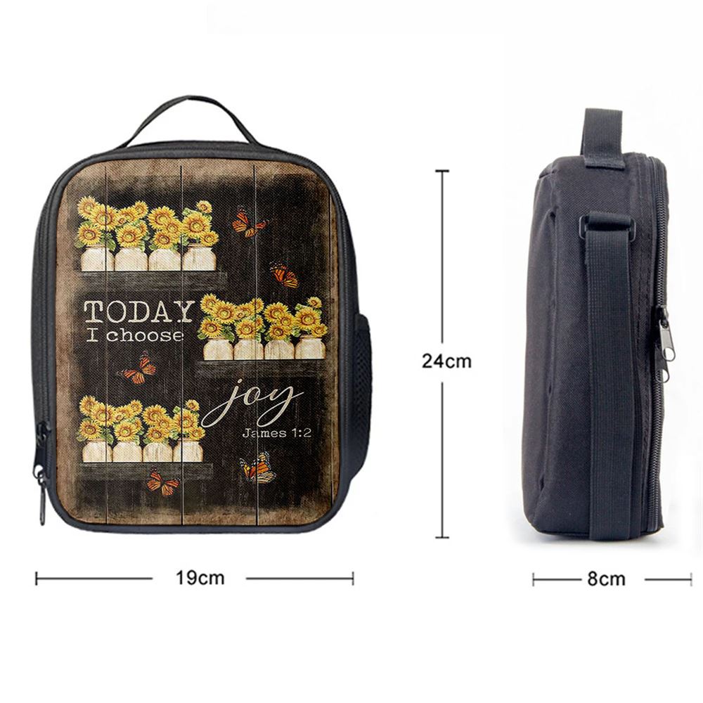 Today I Choose Joy Sunflower Orange Butterfly Lunch Bag For Men And Women, Spiritual Christian Lunch Box For School, Work