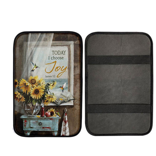 Today I Choose Joy Sunflower Vase Hummingbird Car Center Console Cover, Bible Verse Car Interior Accessories