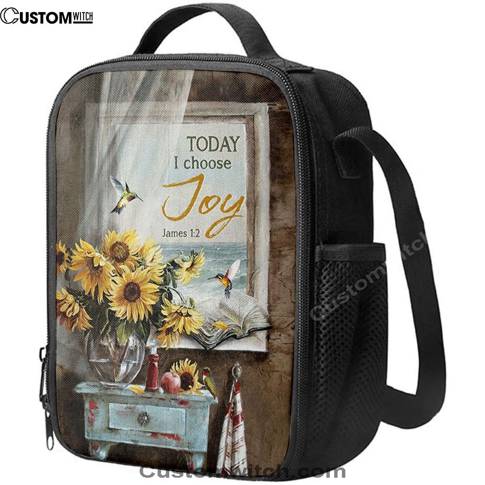 Today I Choose Joy Sunflower Vase Hummingbird Lunch Bag For Men And Women, Spiritual Christian Lunch Box For School, Work