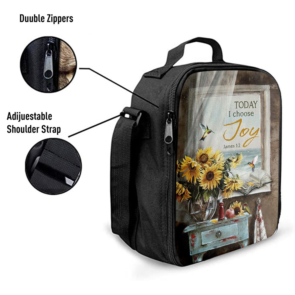 Today I Choose Joy Sunflower Vase Hummingbird Lunch Bag For Men And Women, Spiritual Christian Lunch Box For School, Work