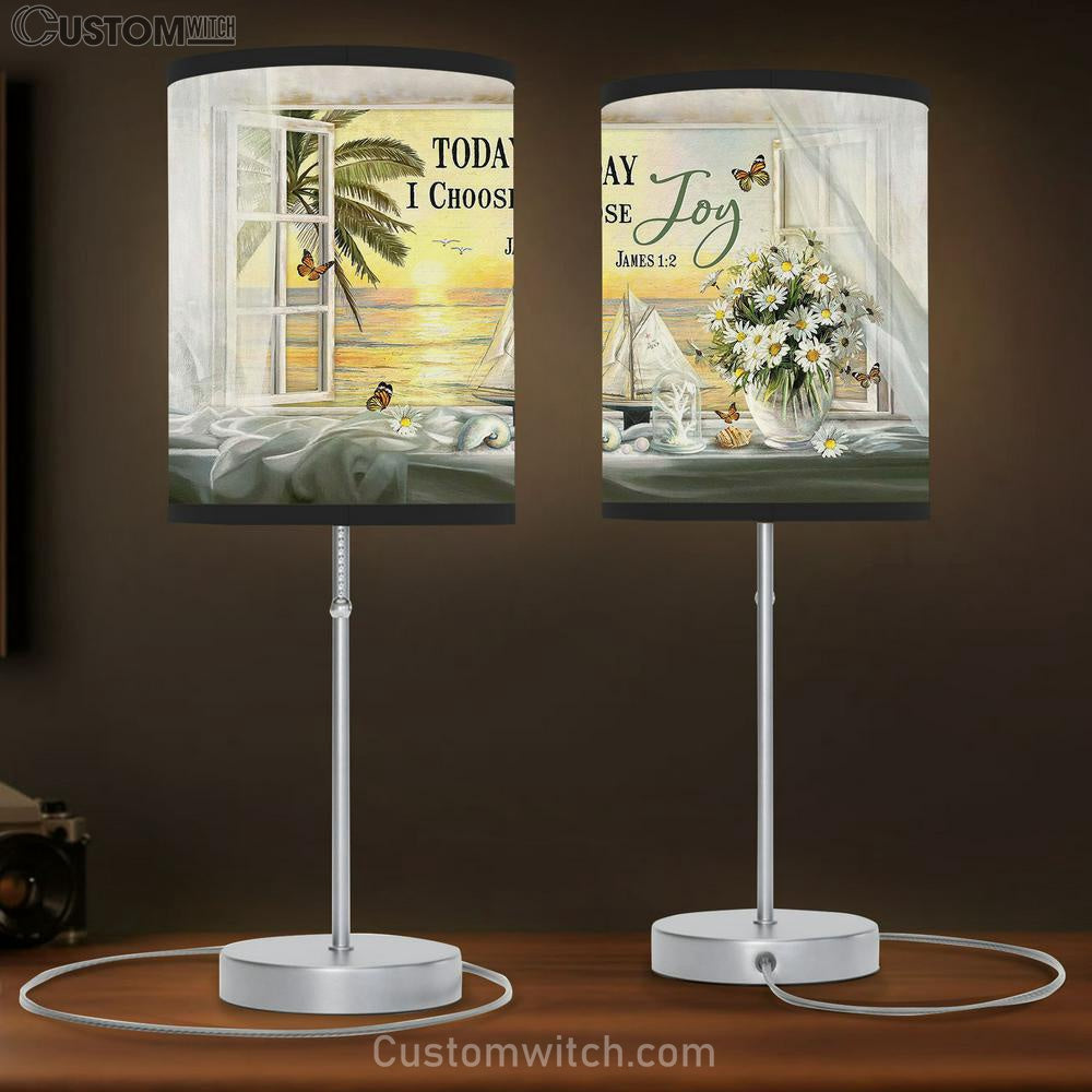 Today I Choose Joy Sunset Daisy Table Lamb Gift - Bible Verse Table Lamb - Religious Bedroom Decor