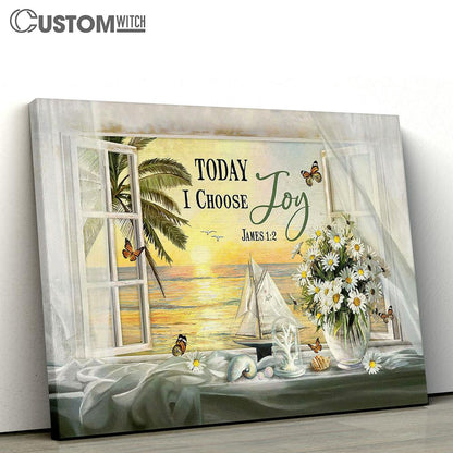 Today I Choose Joy Sunset Daisy Canvas Wall Art - Bible Verse Canvas - Religious Prints