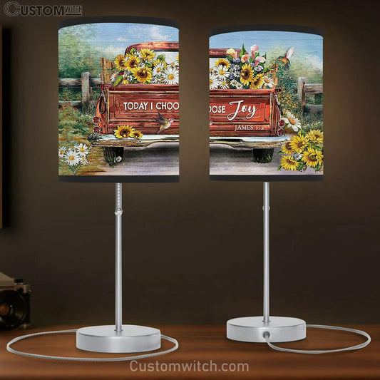 Today I Choose Joy Truck Flower Field Hummingbird Table Lamb Art - Bible Verse Lamb Gift - Christian Bedroom Decor