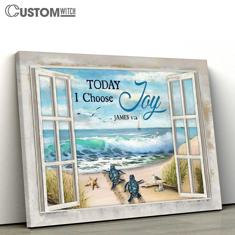 Today I Choose Joy Turtle Seagull Canvas Art - Bible Verse Wall Art - Wall Decor Christian