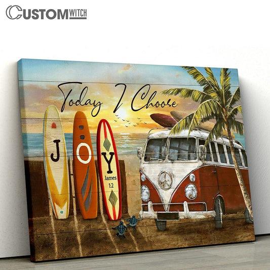 Today I Choose Joy Vintage Bus Canvas Art - Bible Verse Wall Art - Wall Decor Christian
