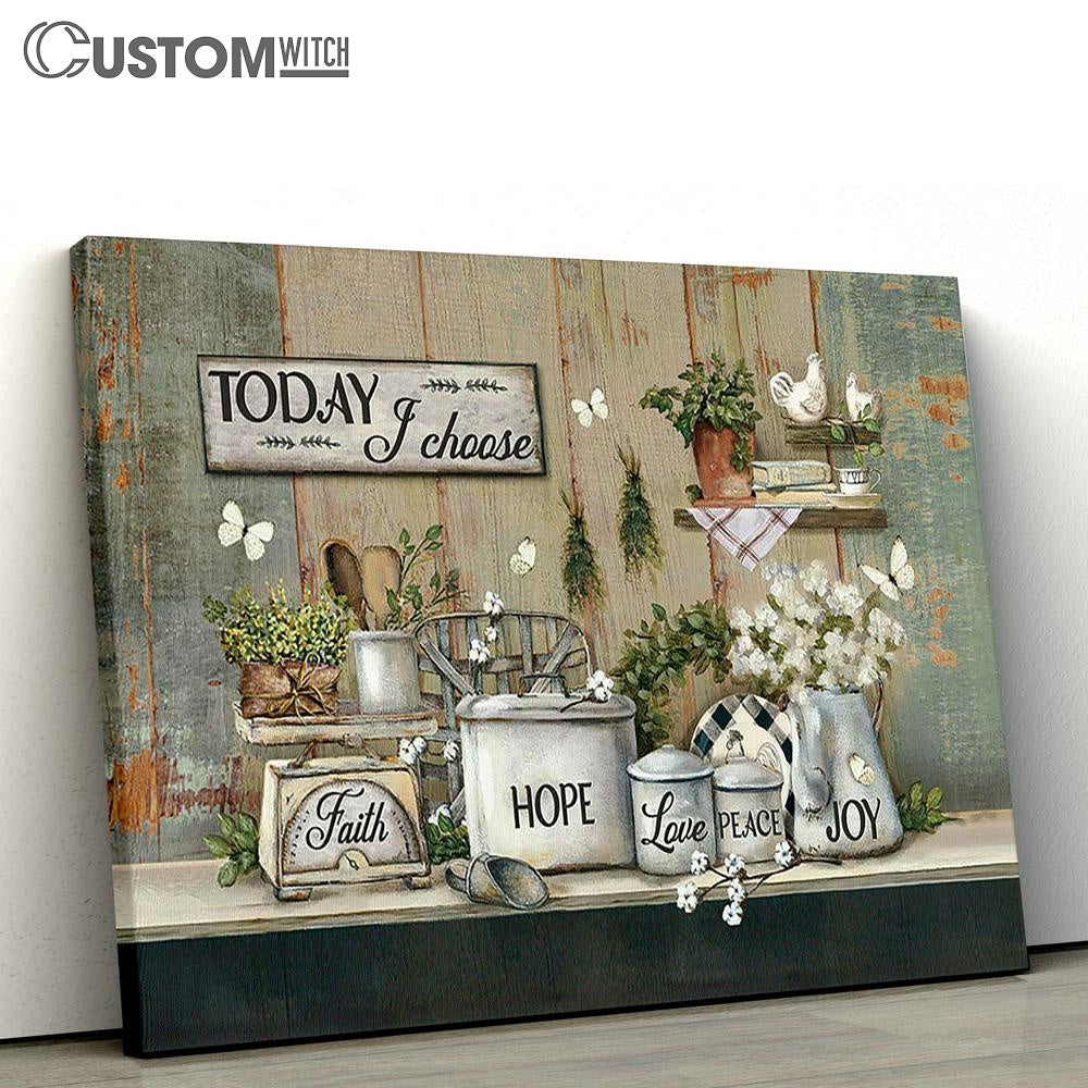 Today I Choose Joy White Flower Green Kitchen Butterfly Canvas Art - Bible Verse Wall Art - Wall Decor Christian