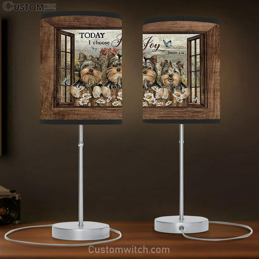 Today I Choose Joy Yorkshire Terrier Blue Butterfly Table Lamb Art - Bible Verse Lamb Gift - Christian Bedroom Decor