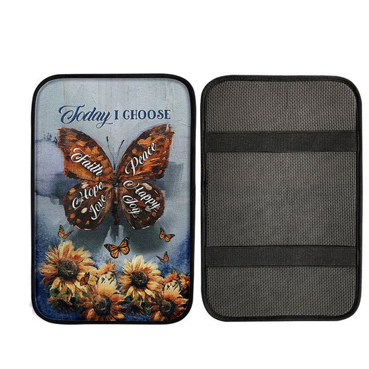 Today I Choose Peace Brown Butterfly Sunflower Car Center Console Cover, Bible Verse Car Interior Accessories
