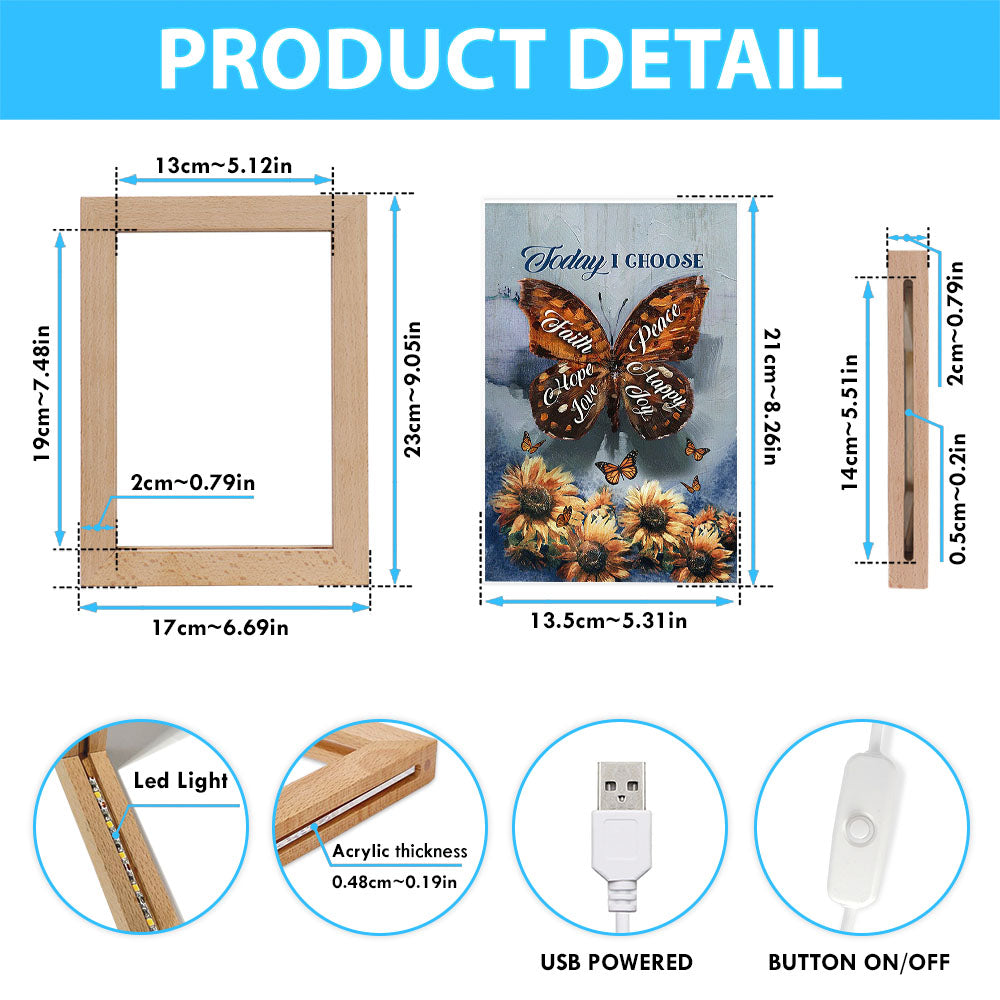Today I Choose Peace Brown Butterfly Sunflower Frame Lamp Print - Inspirational Frame Lamp Art - Christian Art Home Decor