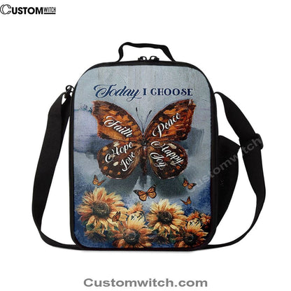 Today I Choose Peace Brown Butterfly Sunflower Lunch Bag For Men And Women, Spiritual Christian Lunch Box For School, Work