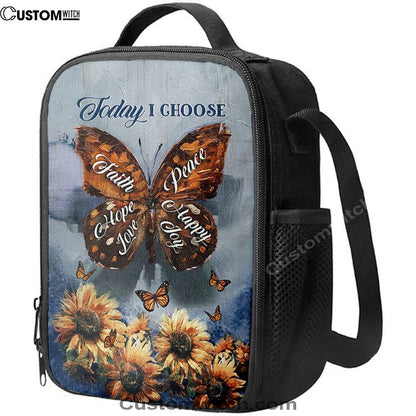 Today I Choose Peace Brown Butterfly Sunflower Lunch Bag For Men And Women, Spiritual Christian Lunch Box For School, Work