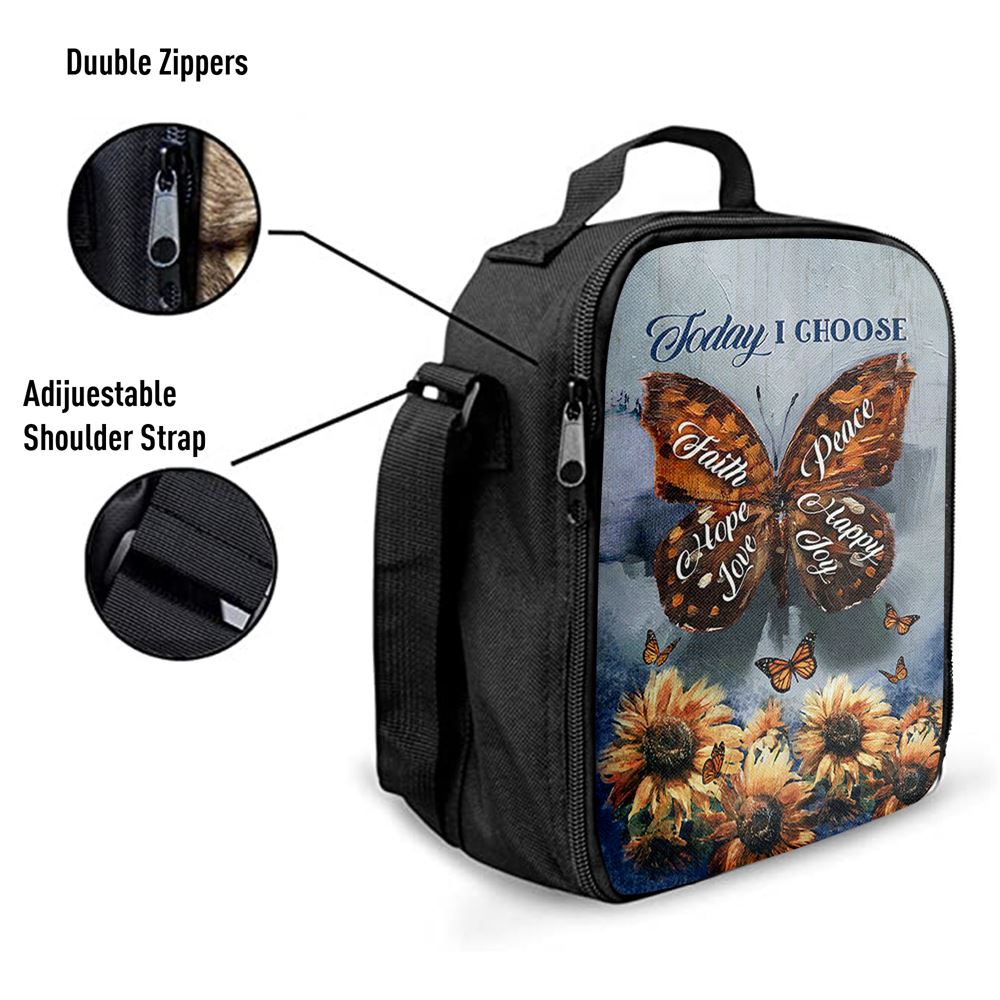 Today I Choose Peace Brown Butterfly Sunflower Lunch Bag For Men And Women, Spiritual Christian Lunch Box For School, Work