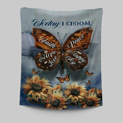 Today I Choose Peace Brown Butterfly Sunflower Tapestry Print - Inspirational Tapestry Art - Christian Wall Art Home Decor