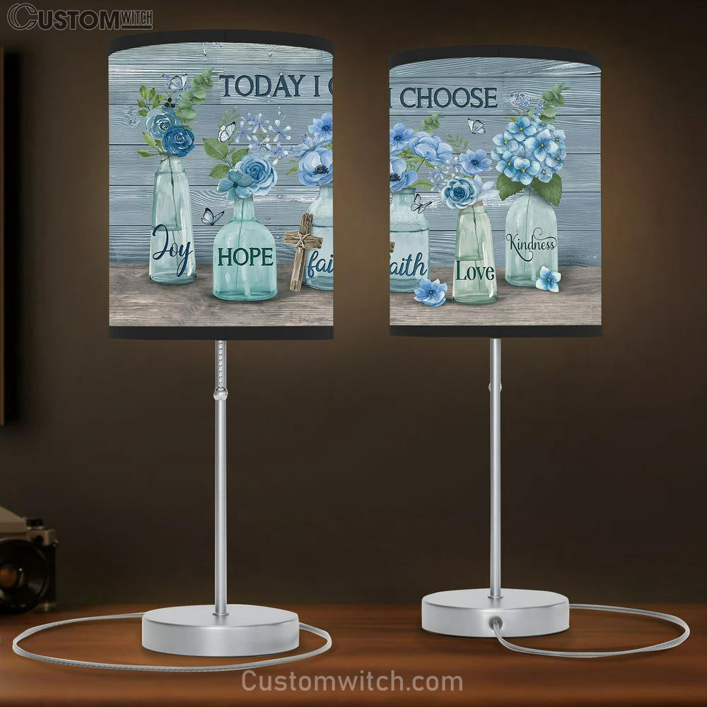 Today I choose joy Blue flower garden Cross Table Lamb Gift - Bible Verse Table Lamb - Religious Bedroom Decor