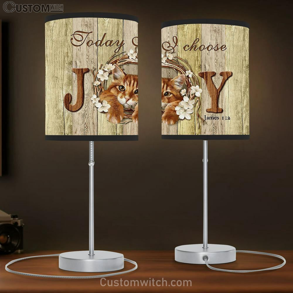 Today I choose joy Maine Coon cat cherry blossom Table Lamb Gift - Bible Verse Table Lamb - Religious Bedroom Decor