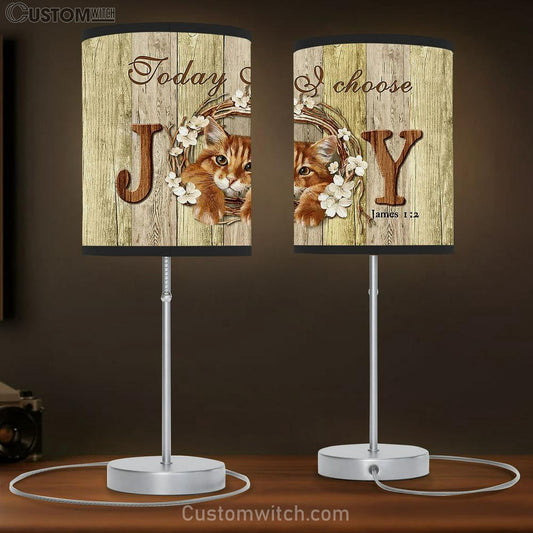 Today I choose joy Maine Coon cat cherry blossom Table Lamb Gift - Bible Verse Table Lamb - Religious Bedroom Decor