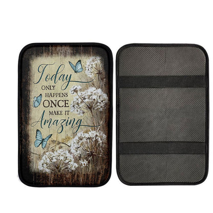 Today Only Happens Once Blue Butterfly Dandelion Car Center Console Cover, Bible Verse Car Interior Accessories