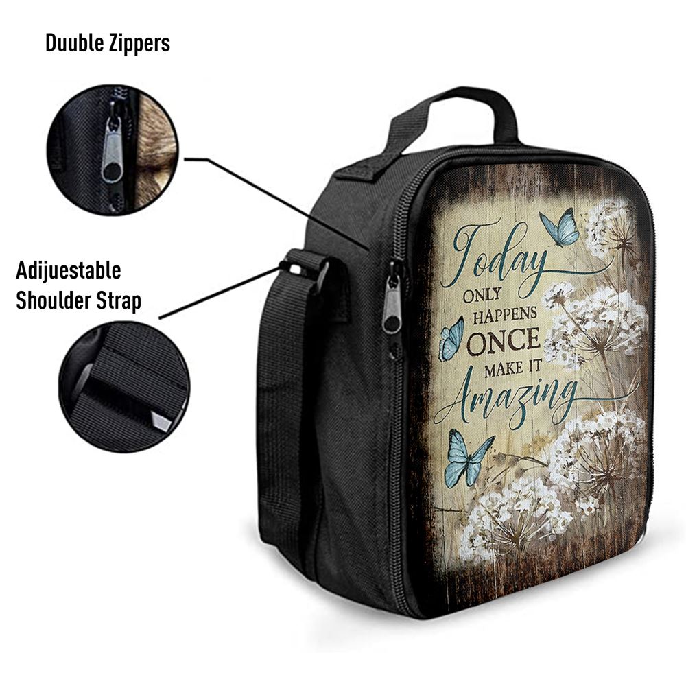 Today Only Happens Once Blue Butterfly Dandelion Lunch Bag For Men And Women, Spiritual Christian Lunch Box For School, Work