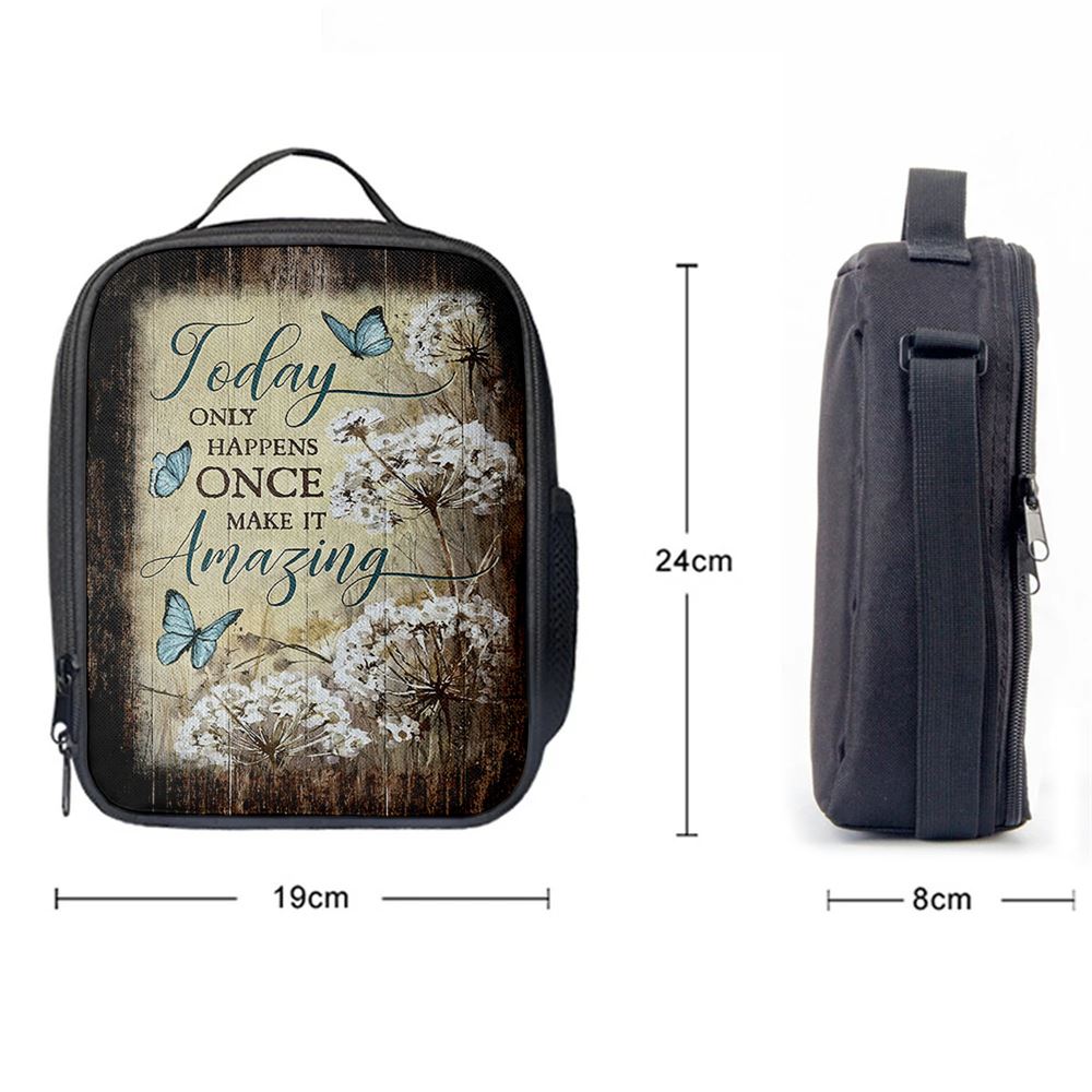 Today Only Happens Once Blue Butterfly Dandelion Lunch Bag For Men And Women, Spiritual Christian Lunch Box For School, Work